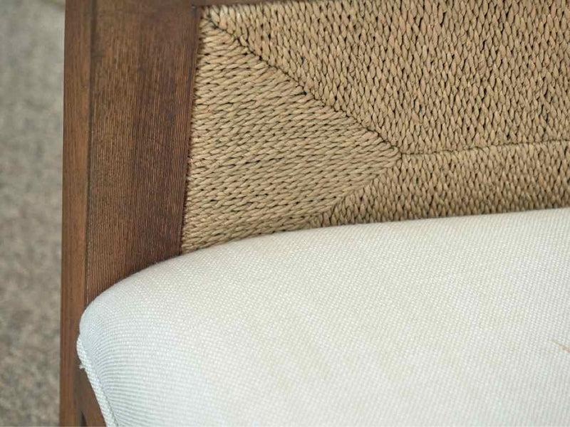 Jute Weave & Wood Trim Arm Chair with White Upholstered Seat