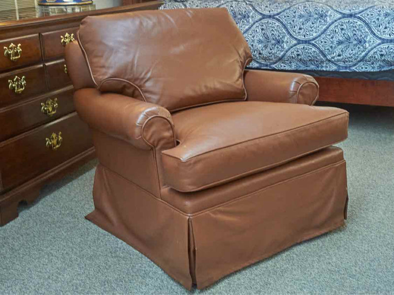 Roll Arm Swivel Chair & Ottoman in Camel Faux  Leather