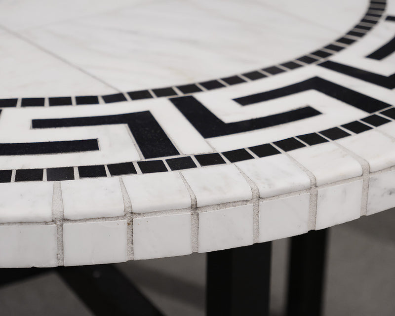 Outdoor Round Dining Table with Black & White Marble Tile Top