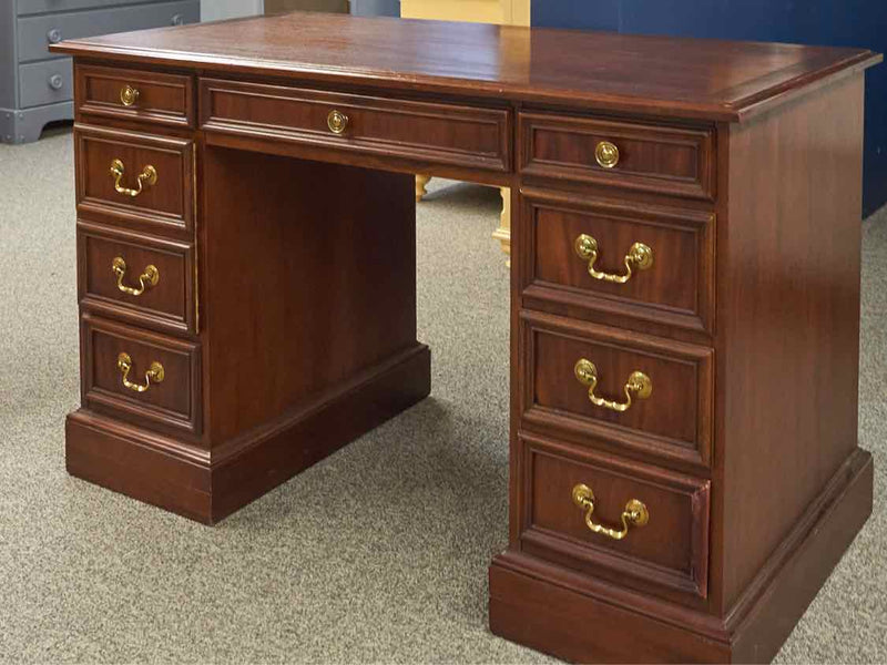 Cherry Pedestal Desk with 2 File Drawers & 4 Smaller  Drawers