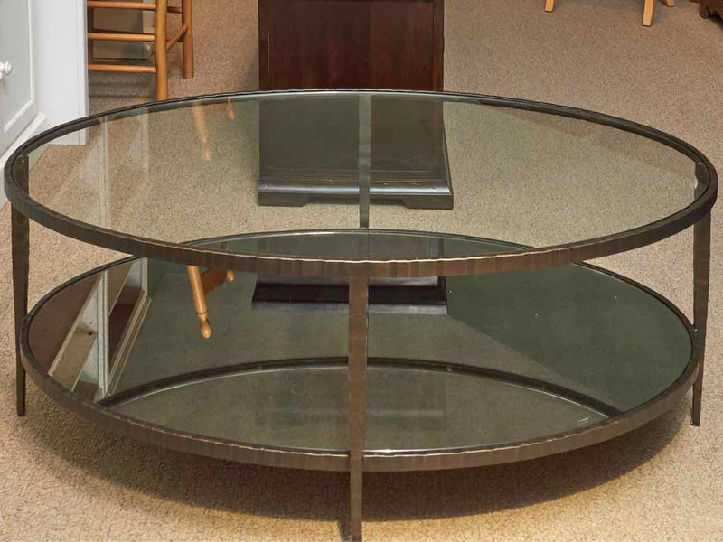 Crate & Barrel 'Clairmont' Oval Glass Top Forged Metal Cocktail Table