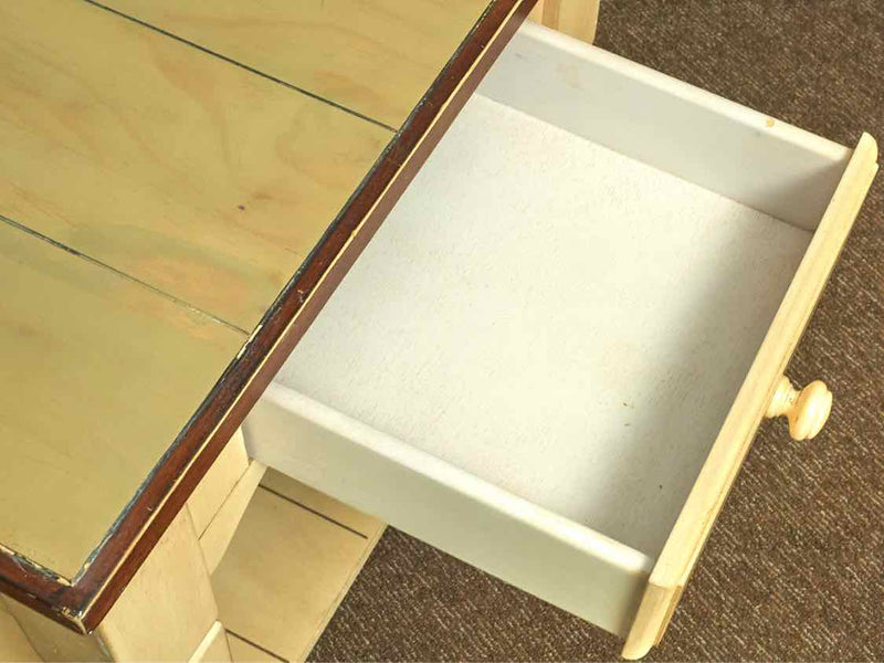 Pair Of Stained Top 'Antique Cream' Finish 1 Drawer/Shelf Side Tables