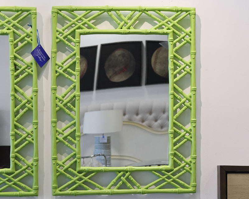 Lime Green Lattice Framed Mirror.