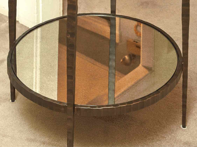 Pair Of Crate & Barrel 'Clairmont' Glass Top Forged Metal Side Tables