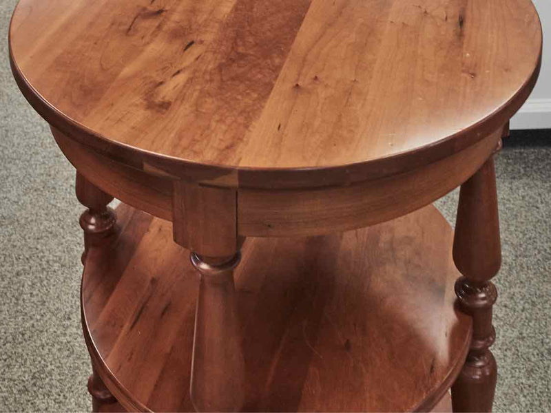 Harden Cherry Round Side Table with 2 Shelves