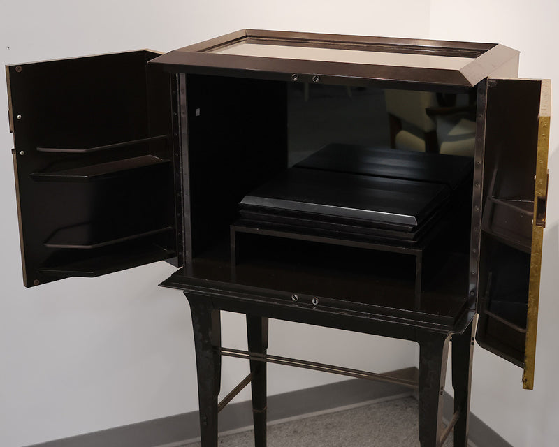 Baker bar cabinet w/ 2 Gold Leaf Doors on a Java finish Base