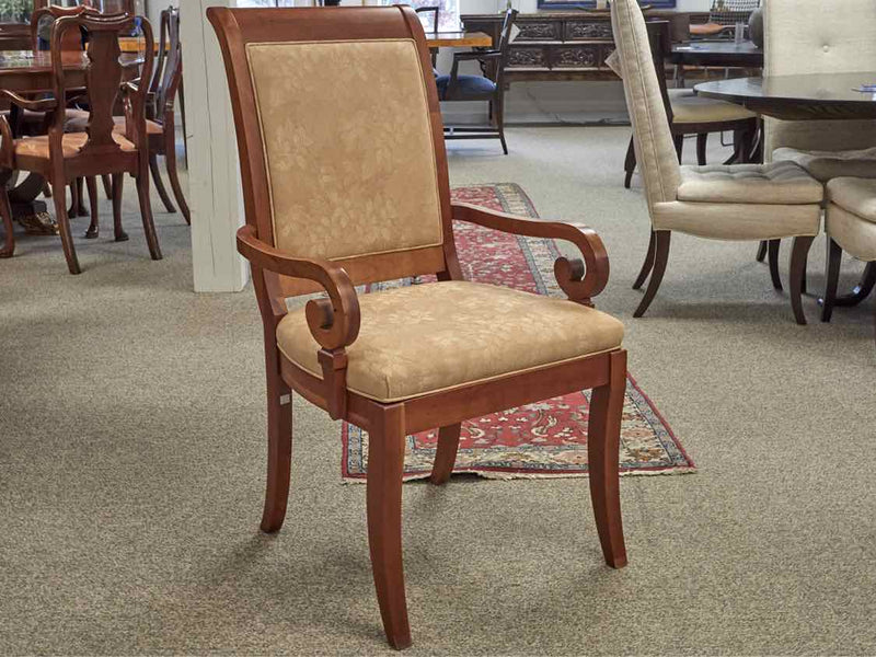 West Brothers Furniture Cherry Dining Table & Set of Six Upholstered Chairs