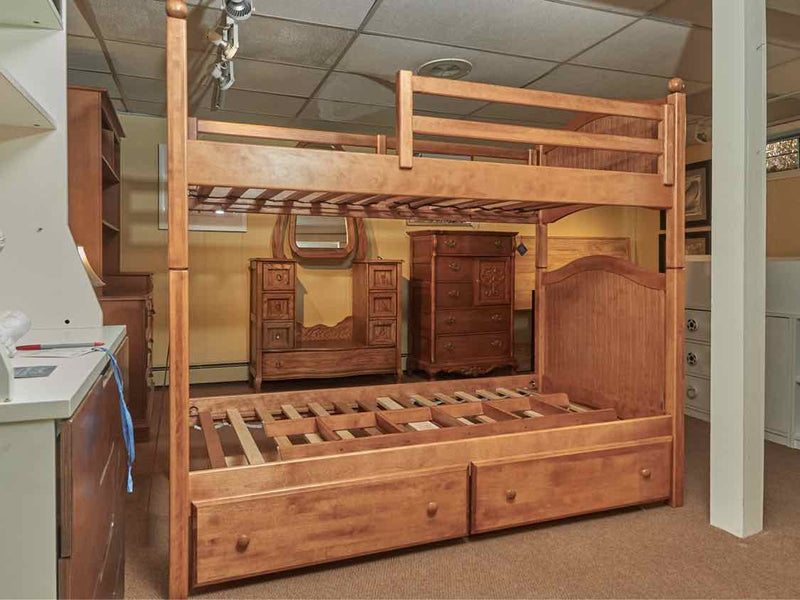 Oak Design Maple  Twin  Bunkbed With 2 Storage Drawers & Ladder