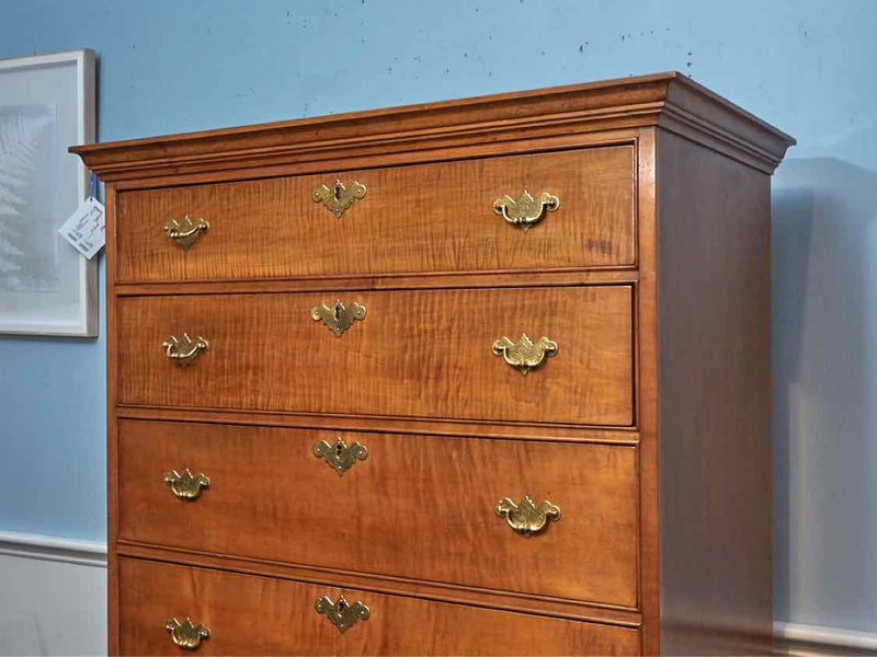 Reproduction Tiger Maple 8 Drawer Brass Handles  Highboy Chest