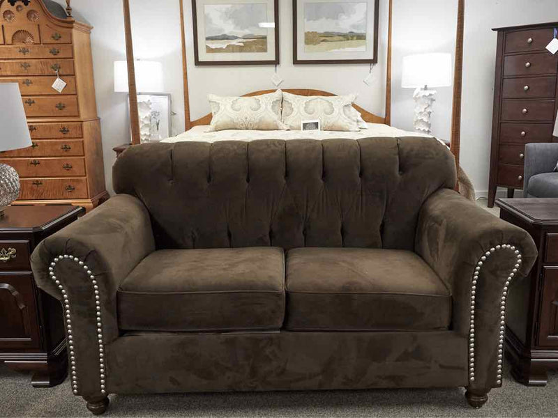 KFI Studio Home Chocolate Brown Micro Fiber Loveseat with Button Tufted  Back