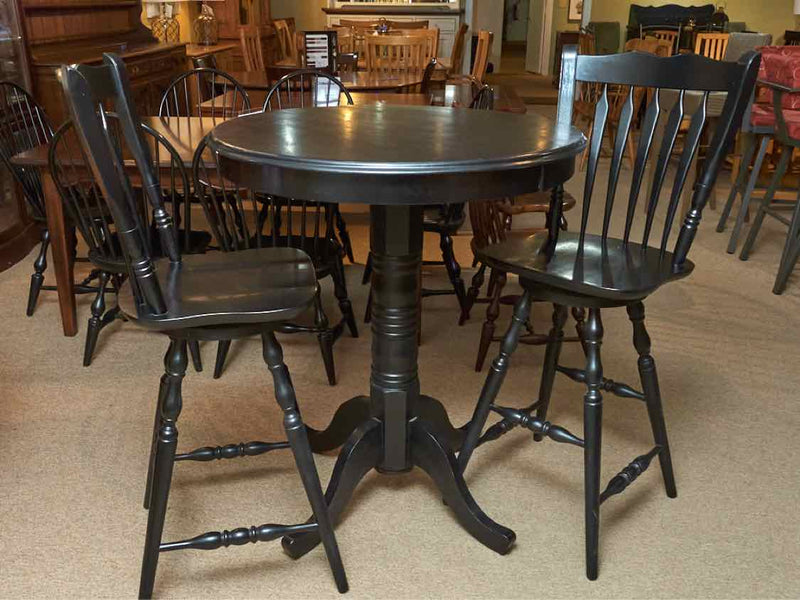 Black Finish High Top  Round Table Includes 2 Swivel Chairs