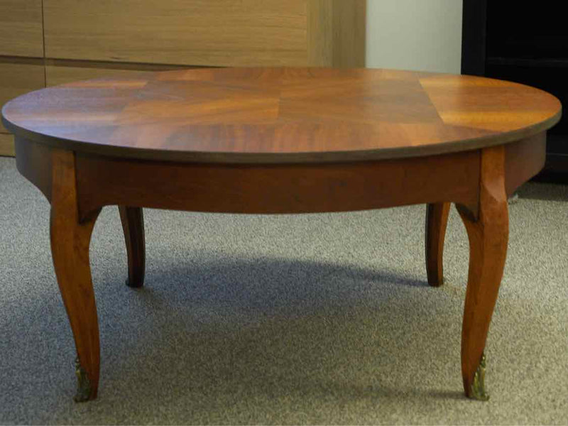 Inlaid Mahogany Cocktail Table W/ Brass Accents