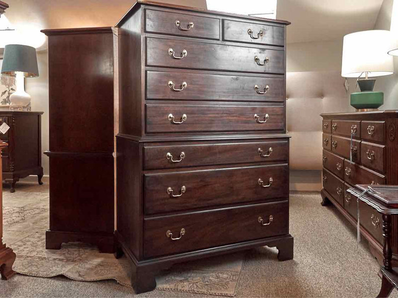 Henkel Harris  Mahogany Chest On Chest with Chippendale Brass Handles