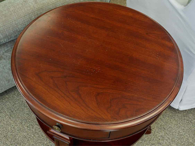 Hickory White Mahogany Round Side Table with 1 Drawer & 1 Shelf