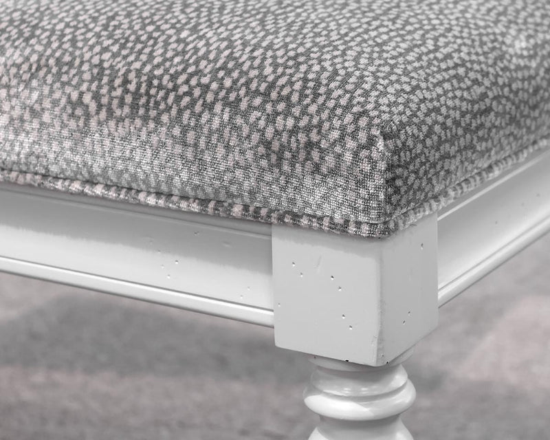 Snow Leopard Upholstered Bench with Dove Gray Finish Legs