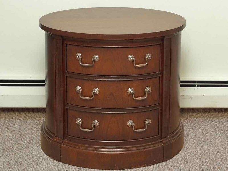 Walnut Finish 3 Drawer Oval Nightstand