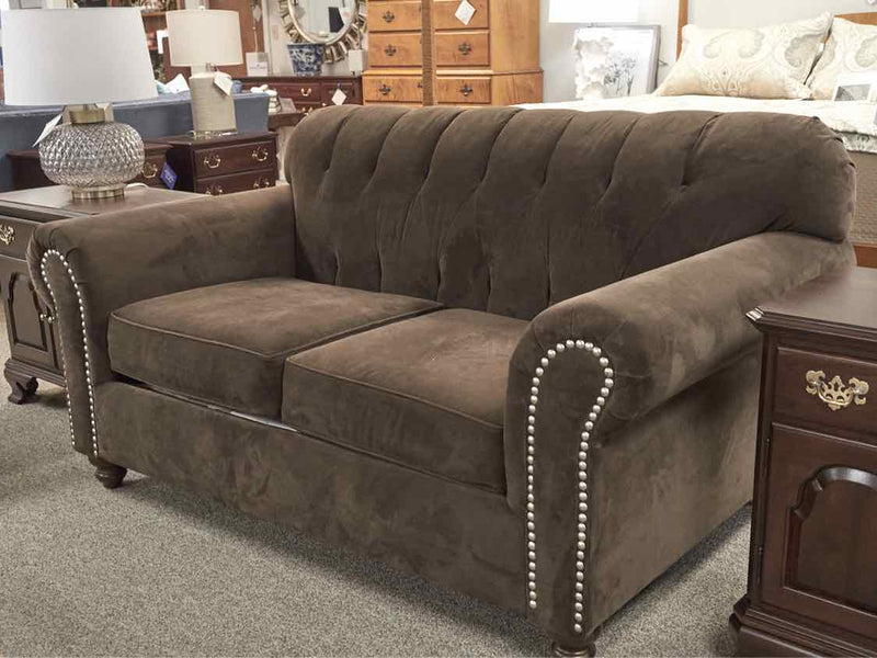 KFI Studio Home Chocolate Brown Micro Fiber Loveseat with Button Tufted  Back