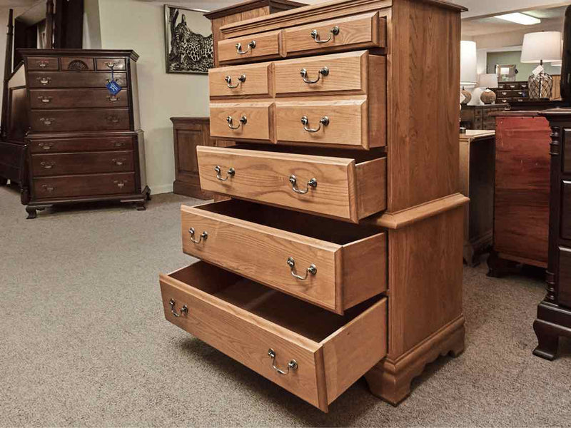 Oak 3 Over 2  Drawer Chest with Brass Pulls