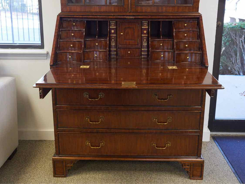 Inlaid Mahogany Carved Secretary Desk with Brass Pulls