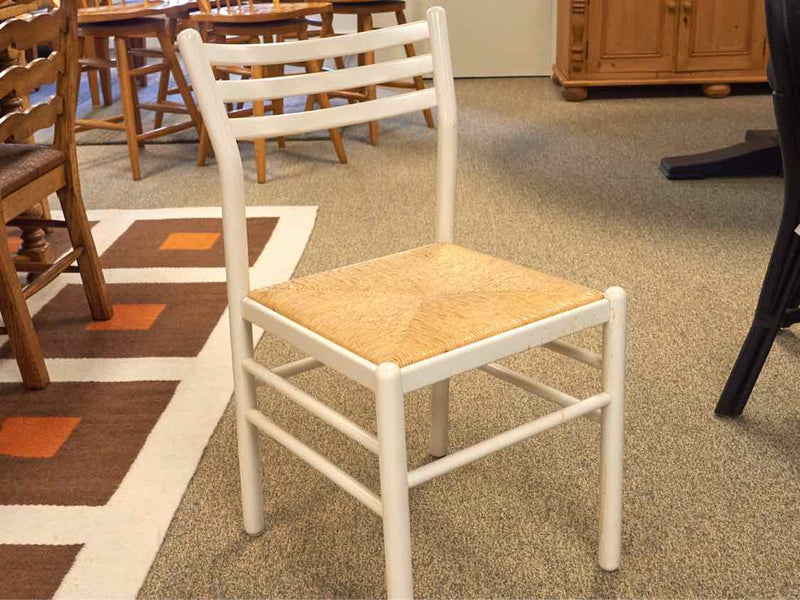 Set of 4 Pottery Barn Dining Chairs in White with Rush Seats