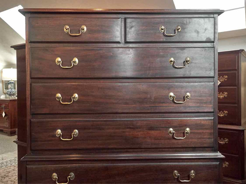 Henkel Harris  Mahogany Chest On Chest with Chippendale Brass Handles