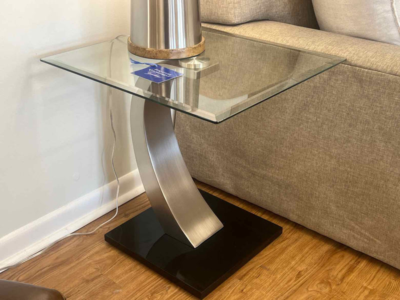 Pair of Contemporary Houzz Side Tables w/ Glass Top