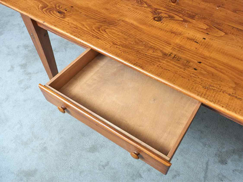 Stained Pine Shaker Style Legs  Dining Table With Drawer 2 15" Leaves & Drawer