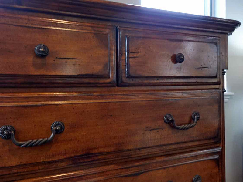 Distressed Maple 7 Drawer Chest with Ornate Pulls