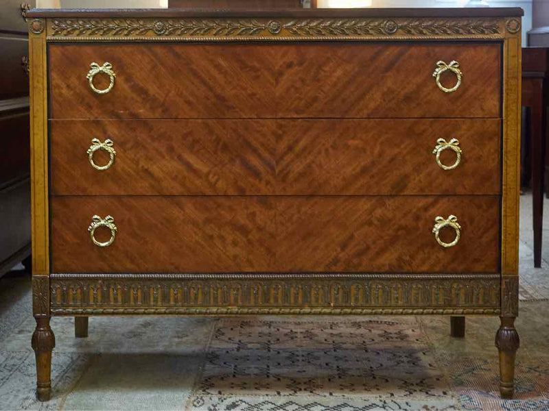 Burled Mahogany Three Drawer Dresser