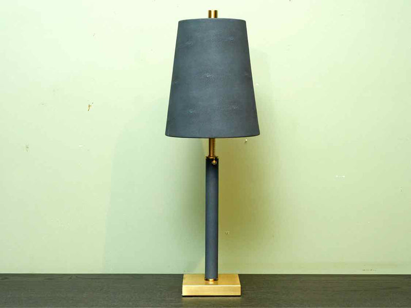 Navy Shagreen Pattern With Brushed Brass  Table Lamp