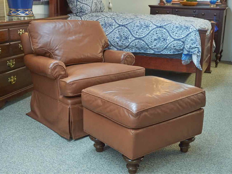 Roll Arm Swivel Chair & Ottoman in Camel Faux  Leather