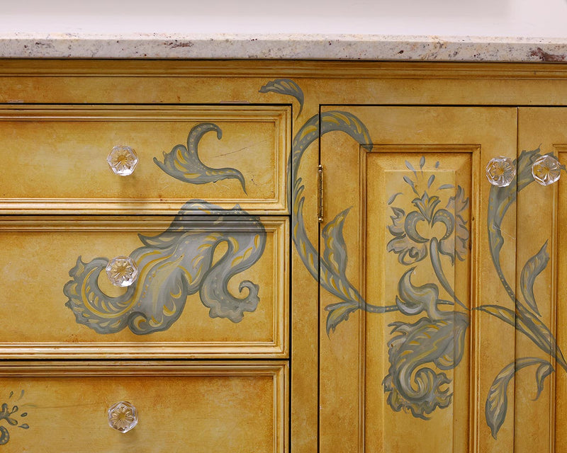 Hand Painted Yellow  Sideboard with Marble Top