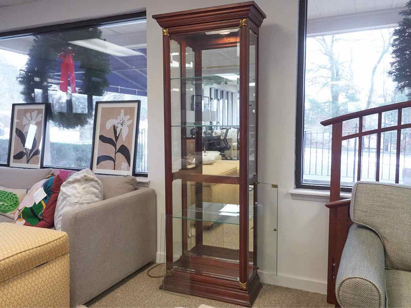 Cherry Stain Lighten Curio Display Cabinet with 3 Adjustable Glass Shelves