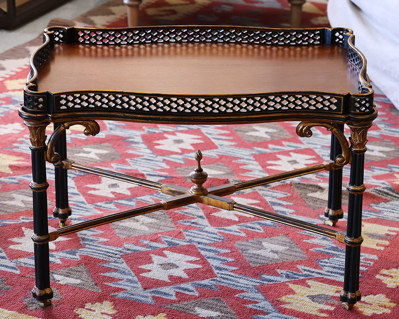 Black & Gold English Cocktail Table with Tray Top