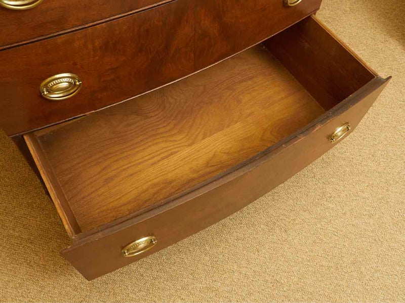 Walnut 5 Drawer With Brass Handles & Inlay Feather Accent  Chest