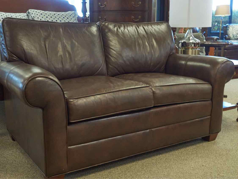 Ethan Allen Roll Arm Leather Loveseat