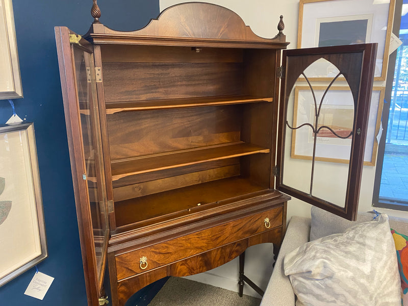 Limbert Burled Walnut Glass Door Display Cabinet