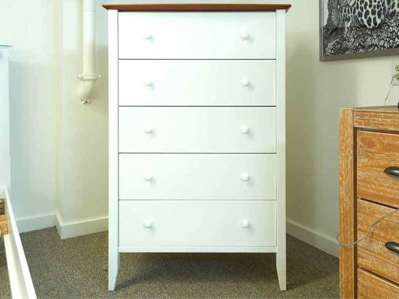 Tall Chest in White with Natural Cherry Top