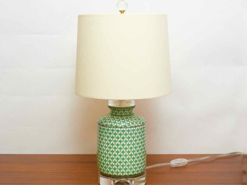 Green Fishscale Table Lamp with Oyster Drum Shade