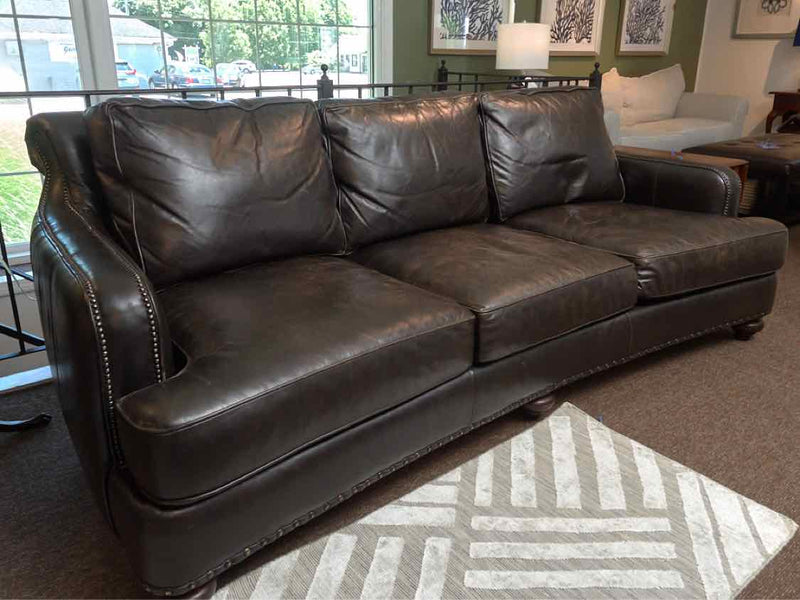 Bradington Young  Espresso Brown Leather 3 Cushion Sofa with Curved Back