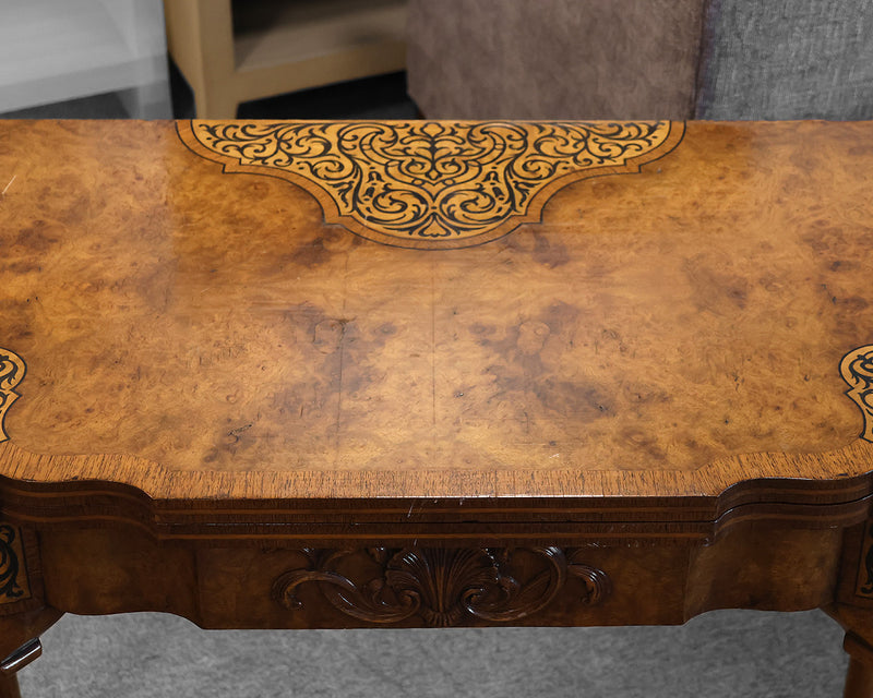 Burl Mahogany Flip-Top Game Table with Black Painted Detail