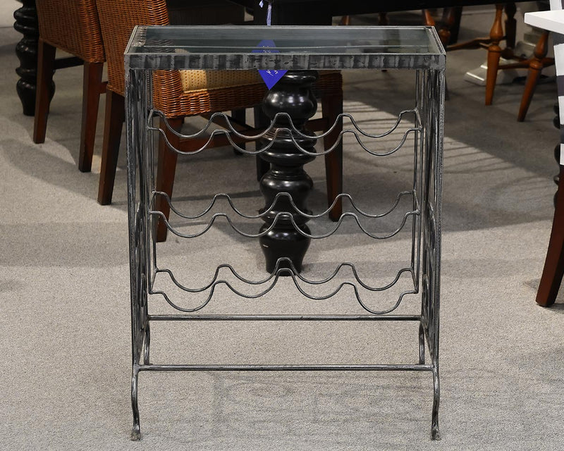 Small Metal Wine Storage Table with Glass Top