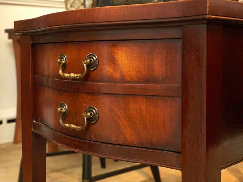 Pair of Mahogany Side Tables with Burnt Sienna Leather Top