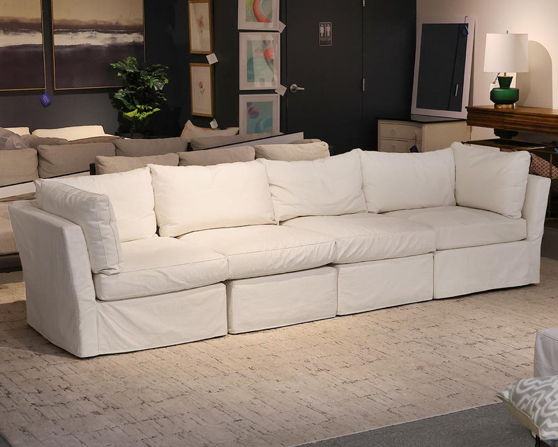 Arhaus 4 Piece White Denium Slipcover Sectional with Ottoman