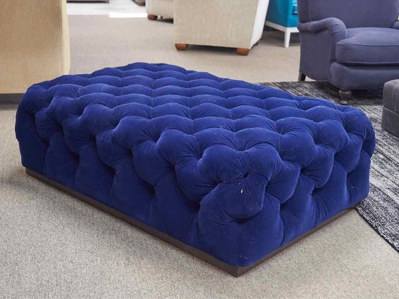 Royal Blue Velour Tufted Ottoman