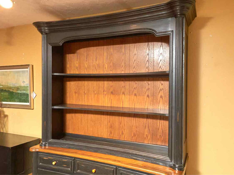 Oak Top Black Distressed Finish 3 Drawer 2 Door  3 Shelf  Cabinet With  Hutch