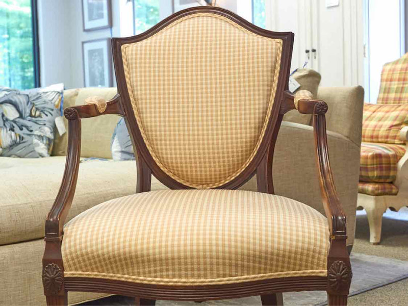 Mahogany Framed Accent Chair W/ Striped Upholstery