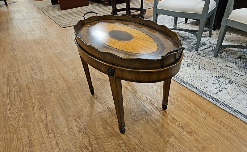 Oval Inlaid Walnut Cocktail Table