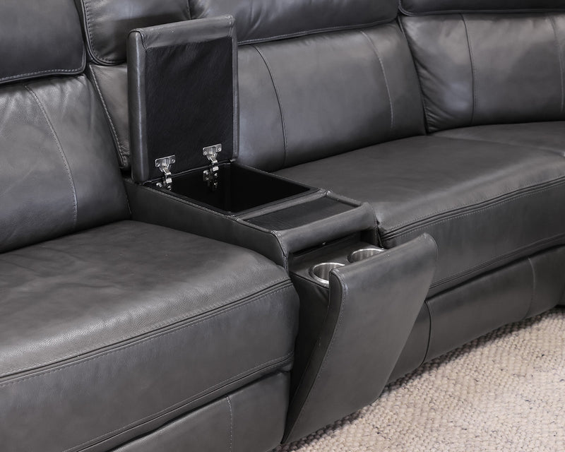 6-Piece Grey Leather Sectional with 4 Power Reclining Seats