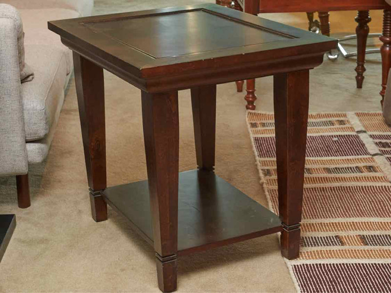 Dark Stained Side Table With Shelf